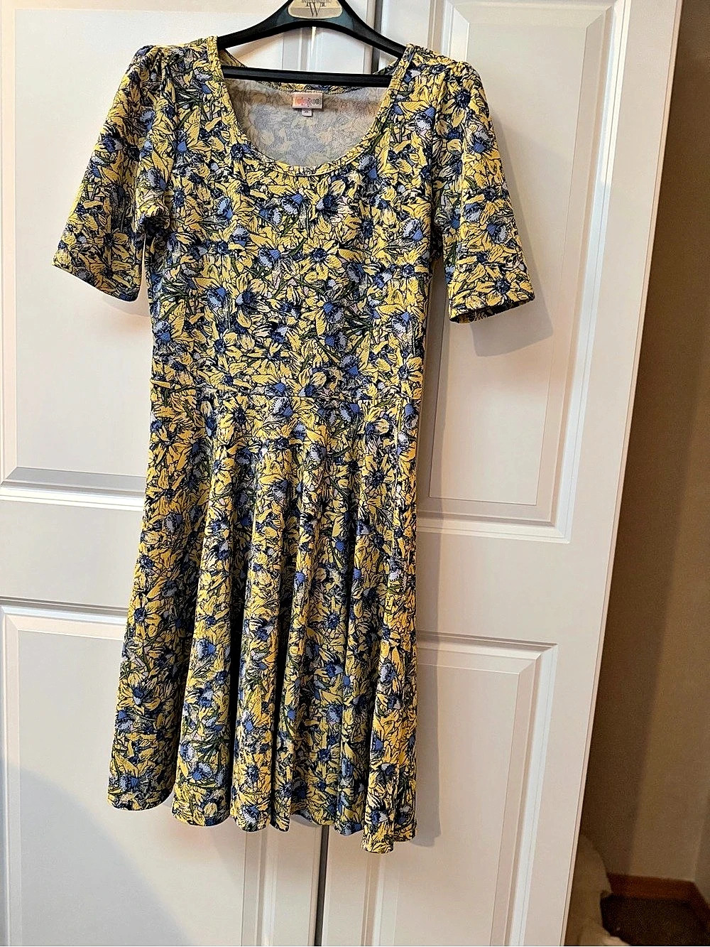 LuLaRoe Nicole Dress Floral Mini Dress Yellow & Blue XL